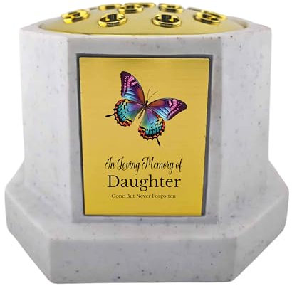 In Loving Memory Of Memorial Octagon Rose Bowl Grave Marker Flower Pot Vase With Butterfly Design Mum & Lots More White/Gold (UV PRINTED) (Daughter)