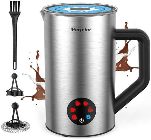 Milchaufschäumer Elektrisch 6 in 1, Morpilot Milchschäumer für Heißer und Kalter und Schokolade, 350ml 550W, Antihaftbeschichtung, Leicht zu Reinigen