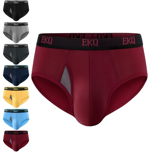 EKQ Mens Briefs Underwear 7-pack Mens Bamboo Briefs Multipack with Fly Men's Stretch Underpants Tagless Soft Breathable Comfortable Mid Waist