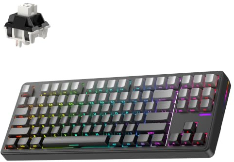 ELECFOX Linky 87 Wireless Mechanical Keyboard,Tri-Mode BT5.0/2.4GHz/USB-C Hot Swappable Custom Keyboard, Linear Switches,RGB Backlit Computer Gaming Keyboards for PC/Tablet/PS/Xbox(Black)