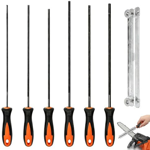 6 Stück Feile für Kettensäge Feilenset Pferd Feile Kettensäge 3.2 mm 4.0 mm 4.5 mm 4.8 mm 5.2 mm 5.5 mm, Rundfeile Kettensäge, Sägeketten Feilen für Kettensägen, Geeignet für Heimwerker und Profis