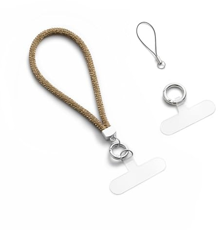 AOKSUNOVA Glitter mobilband, kort handledsband, strass-nyckelband, universell mobilfäste, guld