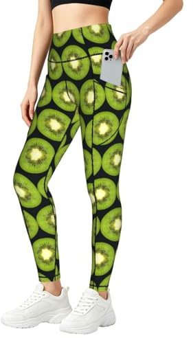 ZXERTG kiwi-skiva tryck mode leggings för kvinnor, kompression gymkläder, för fitness och vardagskläder, Svart, 4XL
