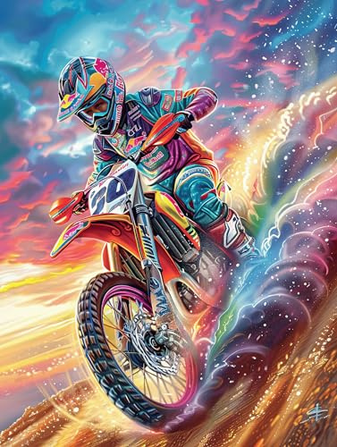 Piloto de motocross en pista neón Puzzle 300 Piezas Familiar Pasatiempo Paisaje de cuento de hadas en caricatura Rompecabezas 3D Para Familia Juguete Educativo Construir Maquetas Aliviar Estrés 300 PC