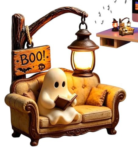 Spökljus Halloween Spökvålnad Läser i En Bok Nattduksbordsbelysning