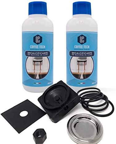 Kit Manutenzione Decalcificante Macchina Caffè a Cialde - Ricambi Frog con 1 Filtro Cialda Doccia 44 mm, 5 Guarnizioni Viton, 1 Porta Cialde, 2 Spessori, 1 Dado e 1 Beccuccio