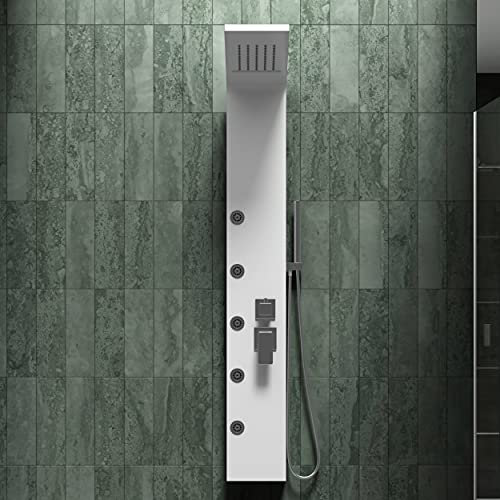 Colonna doccia pannello idromassaggio con miscelatore effetto cascata con doccetta, doccione e getti idromassaggine (BIANCO)