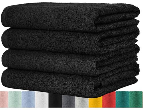 BaSaTex - Handtuch Set für Haushalt & Gäste 4er Pack - Frottee-Handtücher mit Aufhängeschlaufe aus weicher Baumwolle in 50x100cm - Waschtücher für Bad Öko-Tex Standard 100 Zertifiziert - Schwarz