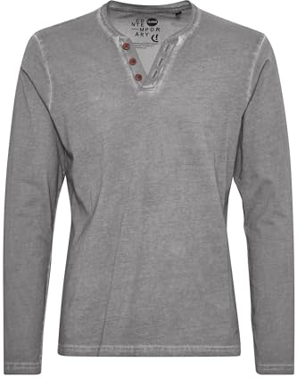 !Solid SDTinox Herren Longsleeve Langarmshirt Shirt mit V-Ausschnitt 100% Baumwolle Regular fit, Größe:L, Farbe:Mid Grey (2842)