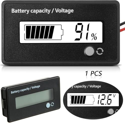 Compteur de Batterie DC 12V 24V 36V 48V 72V avec Alarme, Tension de Capacité de Batterie, Moniteurs de Batterie,Testeur de Batterie au Plomb-Acide et au Lithium-Ion (Lumière Blanche)