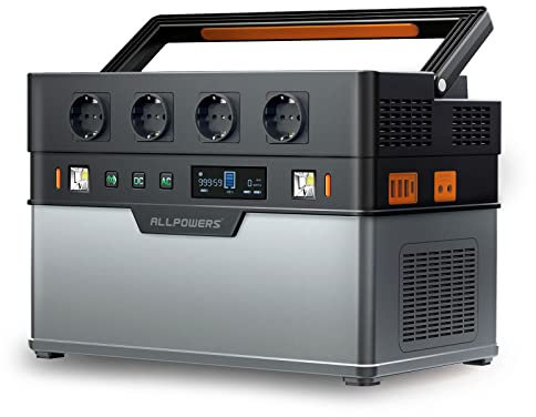 ALLPOWERS S1500 PLUS Tragbare Powerstation 1092Wh Akku Mobiler Stromspeicher mit 4x 1500W (Spitze 3000W) Steckdose, Schnellladung Solargenerator für Hausstromversorgung Camping und Wohnmobile