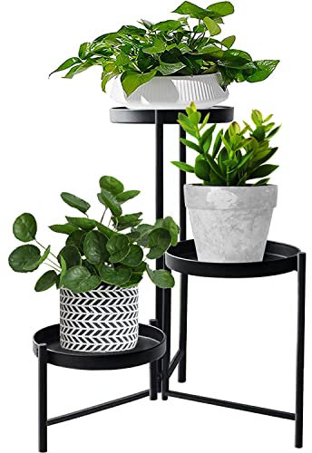 MUAEEOK Support de plantes en métal pour intérieur et extérieur, hauteur 42 cm, 3 étagères, durable, organisateur de pots de fleurs en fer forgé, présentoir d'angle vertical pour jardin