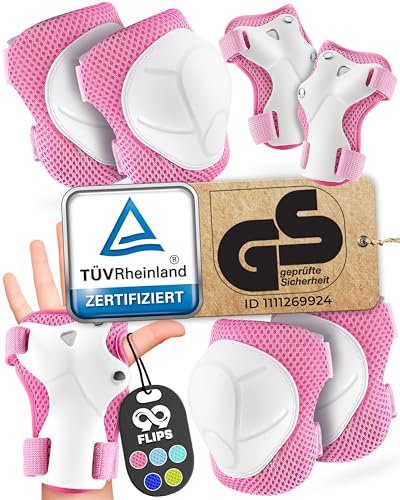 99FLIPS Protection Roller Enfant fille - protection enfant velo - genouillère enfant - protection skateboard enfant BMX Scooter Inline Skate - FLASH S/M Rose