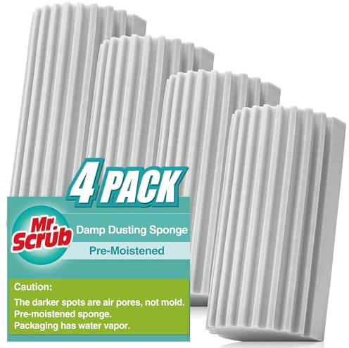 4 Pack Damp Dusting Sponge Duster, Grey Dust Cleaning Sponge, Reusable Household Cleaning Sponge Tool for Blinds, floorboards, Fan Blades, Vents, Glass, Railings, Mirrors