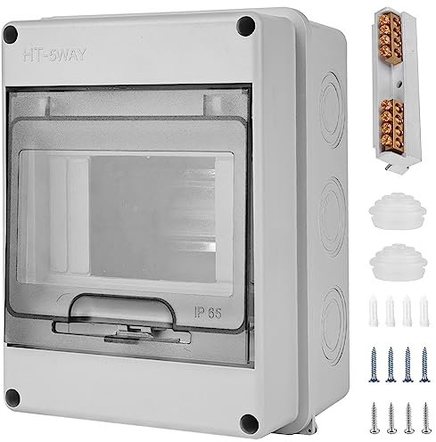 Acboor Sicherungskasten Aufputz: 5 Modules Sicherungskasten IP65 Waterproof Generatoranschlusskasten Sicherungskasten Aufputz Unterverteilung Aufputz 1 Reihig für 5 Modules für Garten Außenbereichen