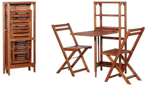 Homgoday 3-delat hopfällbart bistro-set, massivt akaciaträ, bistrobord och stol för balkong, terrass och trädgård, utomhus, trädgårdsmöbler, uteplats, bistro-set 1495
