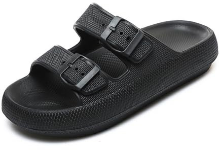 Waysoland Badelatschen Original Damen Herren,Wolkenschuhe Damen Sandalen Wolken mit Verstellbaren Schnallen Rutschfest Schnell Trocknend Super Bequeme Dicke Sohle Airfoot(Schwarz,42/43 EU)
