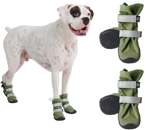 Spark Paws Wasserabweisende Hundeschuhe für mittelgroße und große Hunde, rutschfeste reflektierende Hundestiefel für Regen, Schnee, Wandern, 4er-Set - Green, E