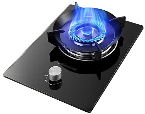 Placa de gas 5.0KW Estufa de gas incorporada, vidrio templado negro LPG/NG Accesorios de cocina Aparatos de cocina Utensilios de cocina, con protección contra fallas de llama [Clase energética A