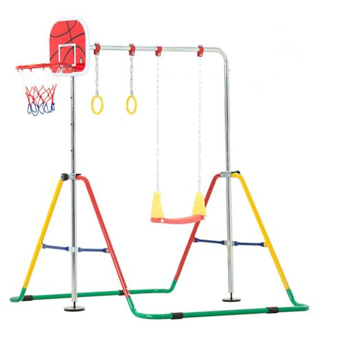 Cannons UK Activity Station Gymnastics Bar, Kids Playground Swing Set with Basketball Hoop, Rings, Adjustable Height 90-102cm, Max Weight 70kg, Ages 6 and Under