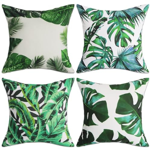 Betadistor Cushion Covers 18 x 18, Set of 4 Tropic Affair Pillow Case for Sofa Garden Bed Couch Cushions, Tropical Leaves, 504-0071