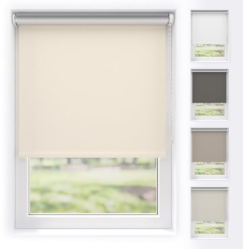 EFIXS Verdunkelungsrollo Silver Reflex mit & ohne Bohren, Breiten: 60-240, Höhe 190 cm, Hier: 180 x 190 cm, Cremeweiss, Premium Rollo Verdunkelung mit Kettenzug, Thermo Rollo zum Klemmen, Thermorollo