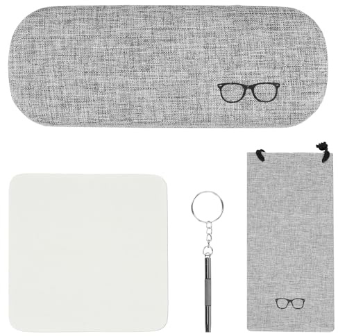 Étuis À Lunettes Rigides, Pochette Lunettes Portable, Boîte à Lunettes Anti-Chute, Sac Lunettes avec Chiffon de Nettoyage Tournevis, Pochette à lunettes, Organisateur Lunettes Femmes Hommes (Gris)