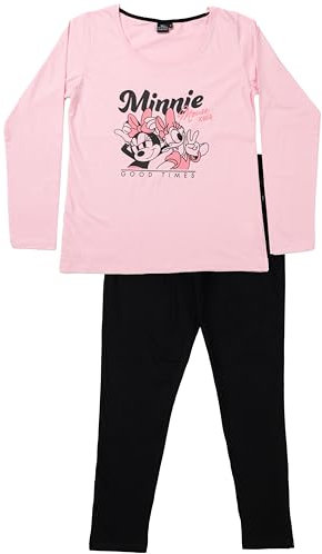 Disney Minnie Mouse Schlafanzug für Damen - Good Times Pyjama Set Langarm Oberteil mit Hose Rosa/Schwarz (DE/NL/SE/PL, Alphanumerisch, L, Regular, Regular, Rosa/Schwarz)