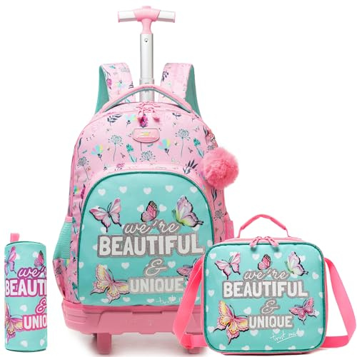 HTgroce Cartable a Roulette Fille Enfant Sac Dos roulettes Fille Primaire Valises de Voyage Scolaire