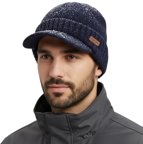 TOP-EX PolarWool™ Gorro de lana merino con visera y forro polar, talla M – XXL, impermeable, unisex, para deportes al aire libre, regalo, azul oscuro, XL-XXL