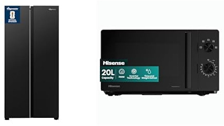 Bundle of Fridgemaster MS83430EB Freestanding Slim American Side by side Door Fridge Freezer 441L, Black, 83.2x178.0cm + Hisense 700 Watts 20 Litre Inverter Microwave Oven H20MOBP1HIUK Black