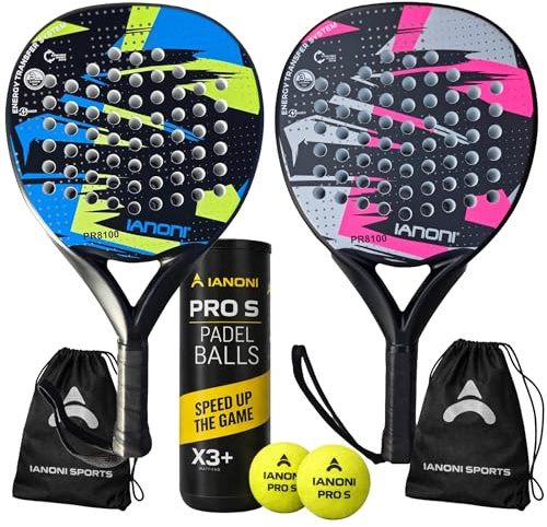 Ianoni Padel Racket Starter Set–2 Rackets + 3 Pro S Padel Balls–Beginner & Intermediate Players