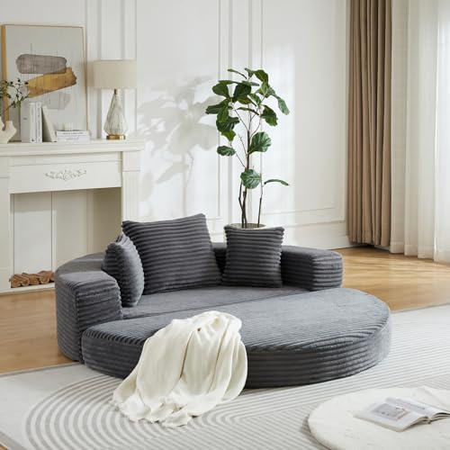 DJHWX bäddsoffa, golvsoffa, bäddsoffa, vikbar, som kan användas både som en halvrund soffa och som en rund dagsäng, armstöd är med tygfickor, 180 x 180 x 57 cm, grå