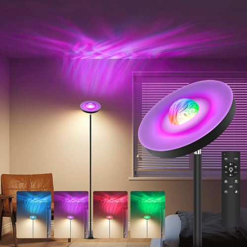 Lampada da terra LED RGB per soggiorno con telecomando, proiettore cielo stellato, lampada da terra dimmerabile con lampada da lettura e timer, bianco caldo e bianco freddo, lampada da terra nera per