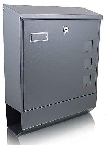 BITUXX® Wandbriefkasten Briefkasten Postkasten Mailbox Letterbox mit Zeitungsfach Eckig Dunkelgrau Anthrazit