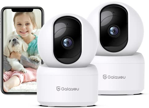 GALAYOU Indoor Security Camera 2K, Pet Camera, 360 Degree 2.4G WiFi Home Security Camera for Baby/Elder/Nanny with Night Vision, 24/7 SD Card Storage, Works with Alexa and Google Assistant G2-2Pack