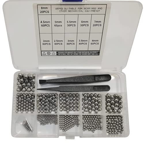 JJWNMLL 600 Pcs Stainless Steel Balls Bearing Ball 11 Sizes 2-8mm Mixer Cleaning Balls Beads Sorting Box (201 Stainless Steels)