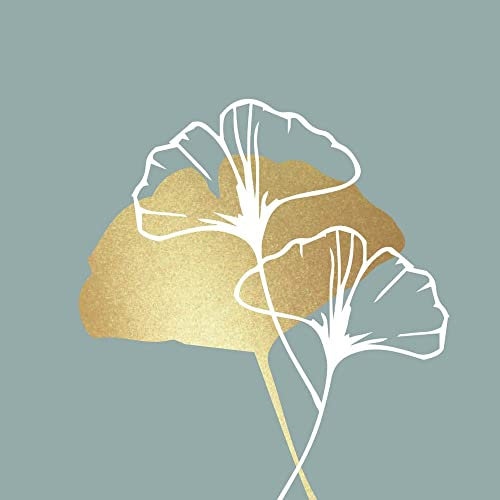 20 Servietten Ginkgo gold auf grün | Tischdeko | Decoupage | Serviettentechnik 33x33cm