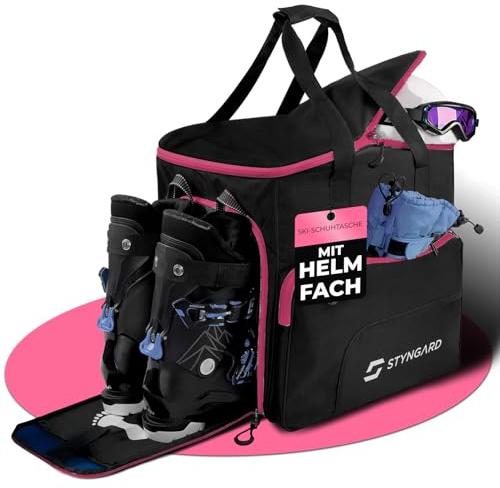 STYNGARD Borsa per scarponi da sci con scomparto per casco e scomparto ventilato [54 L] – Modelo SÖLDEN (Nero-rosa)