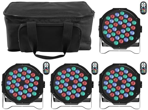 UKing 4 st per LED med ficklampa, DMX 72 W RGB 36 LED-scenljus 7 lägen med fjärrkontroll DMX512 Sono ljuseffekt för disco DJ fest födelsedag bröllop