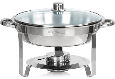 Mahlzeit Calentador de Buffet de Acero Inoxidable Redondo 4 litros | Chafing Dish Redondo | Calentador de Alimentos, Baño Maria | Buffet, Catering, Gastronomía, Restaurante, Fiestas | Bandeja GN