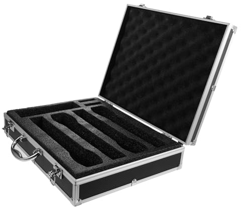 OFFSCH Estuche Rígido y Almacenamiento de 4 Micrófonos para Micrófono Inalámbrico con Asa para Viaje con Protección contra Golpes, Aleación de Aluminio y Espuma, Organizador Portátil