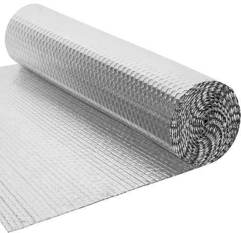 BLOSTM Rollo de aislamiento de aluminio de 5m x 60 cm, paneles reflectores de radiador para suelo, techo, techo, pared, rollo de aislamiento reflectante 3 en 1, barrera de calor y vapor