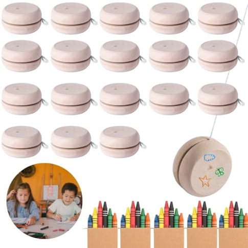 Packs 25/50/100 Yoyos de Madera para Personalizar con Ceras de Colores - Yoyos para Cumpleaños Regalos Infantiles - Lote de Yoyos de Madera DIY (25)