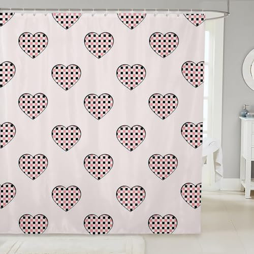 Cortina de Ducha Corazón, Cortina Ducha 120x200 cm Amor Romántico Cortina Baño Tela Impermeable Antimoho con 8 Ganchos A-3574