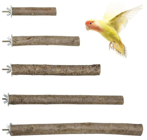 Woohome 5 Stück Natur Sitzstangen für Vögel, Vögel Spielzeug Naturholz Sitzstangen Wellensittich Vogelstangen für Vogelkäfig Zubehör, Käfig Äste