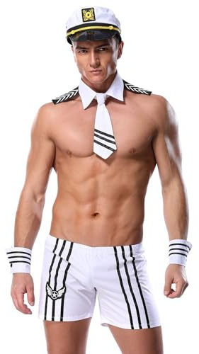 WAZHAKU Tenue à Rayures Sexy Pour Homme - Costume de Serveur, Barman, Officier - Uniforme Marine - Lingerie Sexy - Ensemble Érotique