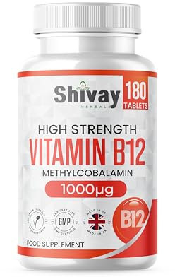 Vitamin B12 High Strength 1000mcg Supplement | 180 Vegan Tablets - 6 Month Supply | VIT B12 Methylcobalamin | Reduce Tiredness & Fatigue | Made in The UK by Shivay Herbals