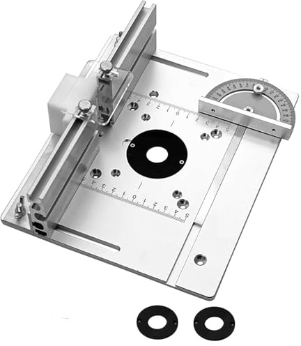 ZUSKYZU Set med 3 milling-bordsunderlägg, aluminiumalloy, milling-bord infoga platta för routrar, router-bord infoga platta, silver fyllningsplatta graveringsverktyg med mittmätare