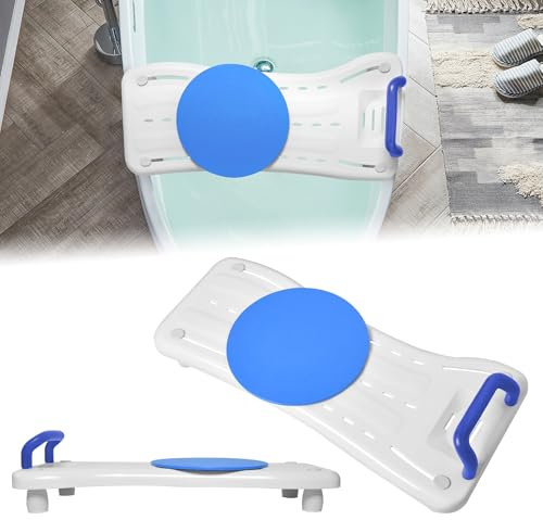 LZQ Asiento de bañera para personas mayores con plato giratorio de 360º, mango azul y jabonera, asiento ajustable para bañera para adultos, capacidad de carga 150 kg